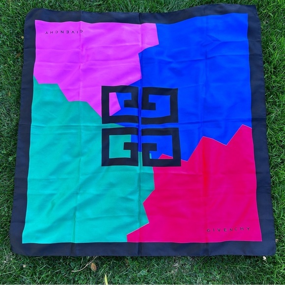 GIVENCHY 1990's Vintage Givenchy Parfums Colour Block Logo Scarf Wrap - Picture 2 of 4